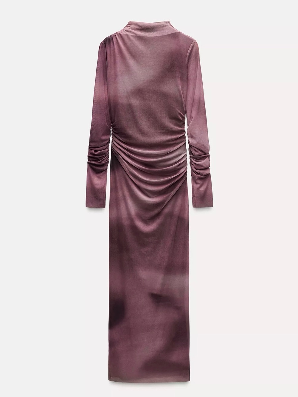 Zara Long Sleeve Ruched Satin Maxi Dress - Mauve Small